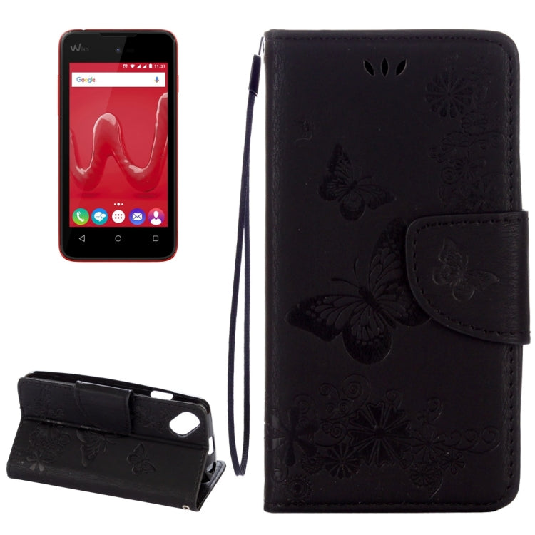 Butterflies Embossing Horizontal Flip Leather Case for Wiko Sunny, with Holder & Card Slots & Wallet & Lanyard