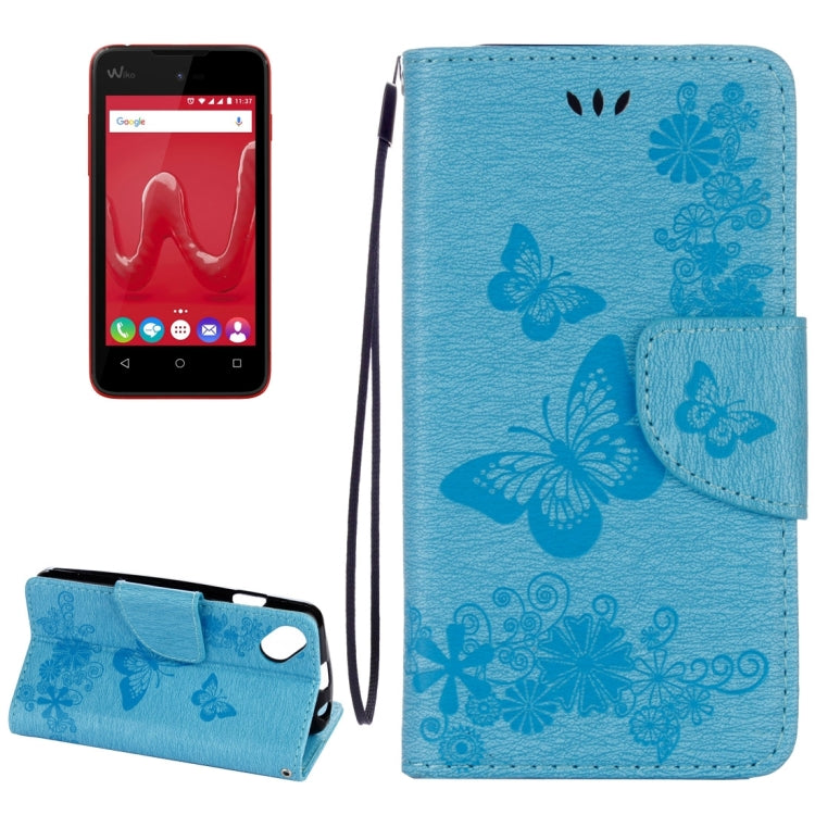 Butterflies Embossing Horizontal Flip Leather Case for Wiko Sunny, with Holder & Card Slots & Wallet & Lanyard