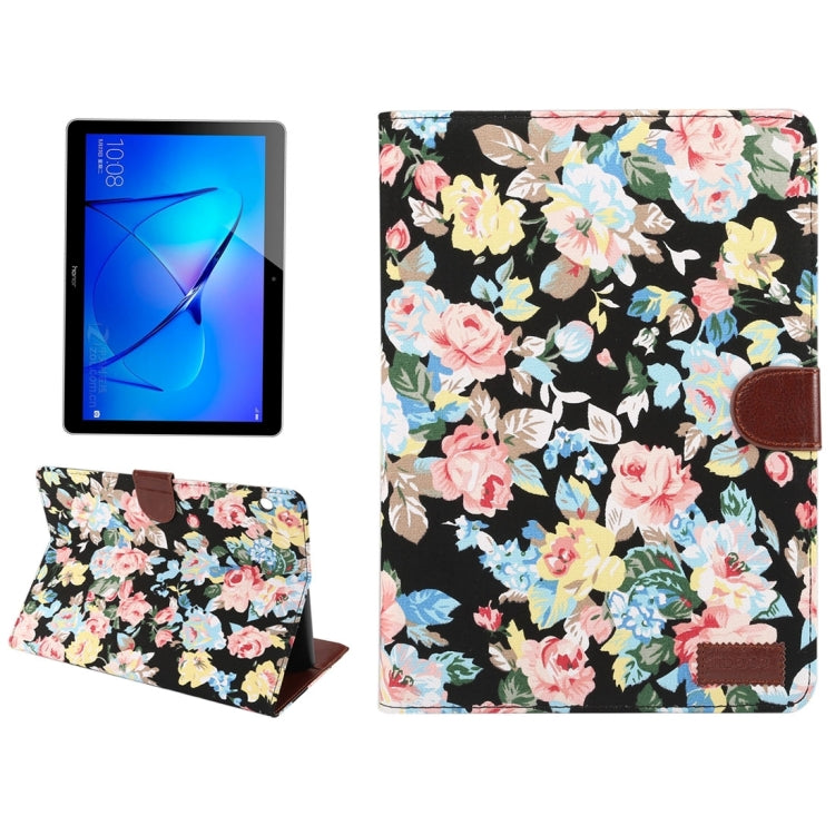 For Huawei  MediaPad M3 Lite 10 inch Flower Pattern Cloth Surface PC Horizontal Flip Leather Protective Case with Holder & Card Slots & Wallet & Photo Frame