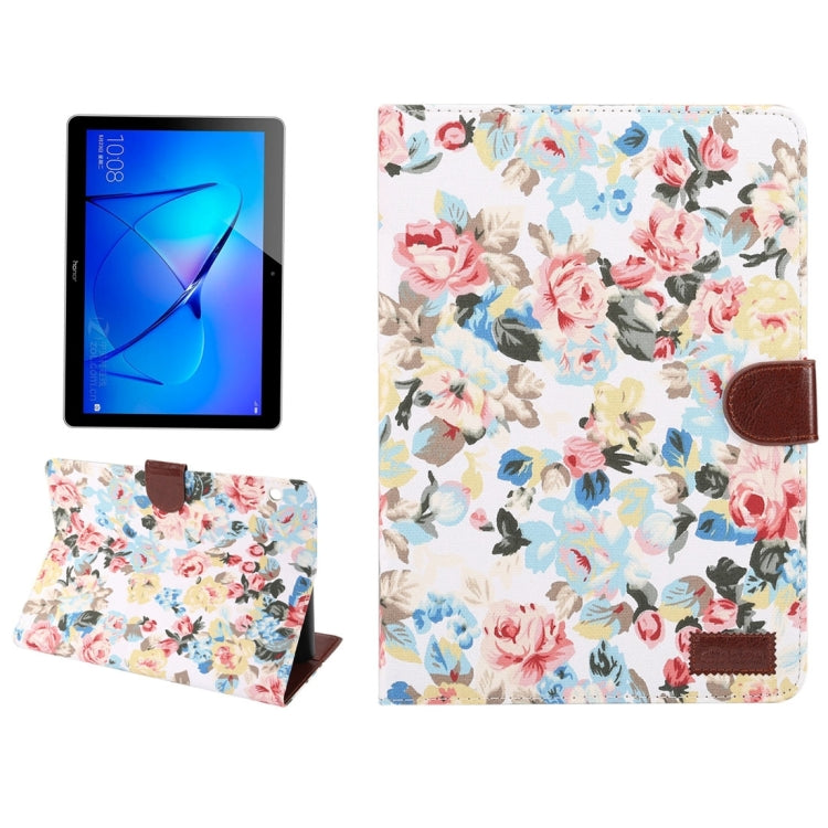 For Huawei  MediaPad M3 Lite 10 inch Flower Pattern Cloth Surface PC Horizontal Flip Leather Protective Case with Holder & Card Slots & Wallet & Photo Frame