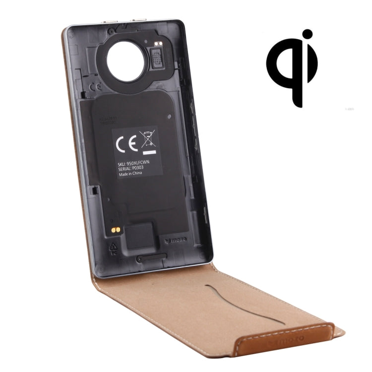 For Microsoft Lumia 950 Vertical Flip Genuine Leather Case + QI Wireless Standard Charging Back Cover(Brown)