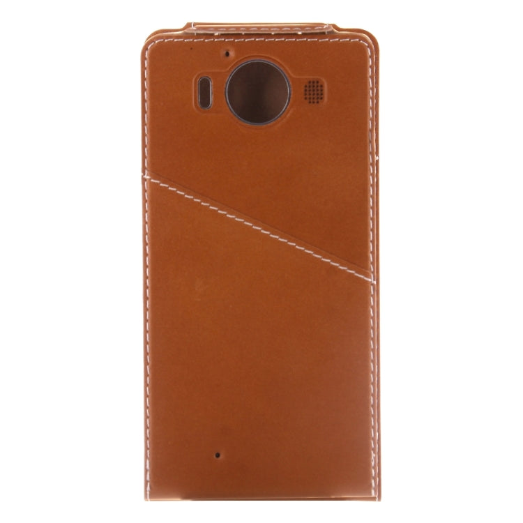 For Microsoft Lumia 950 Vertical Flip Genuine Leather Case + QI Wireless Standard Charging Back Cover(Brown)