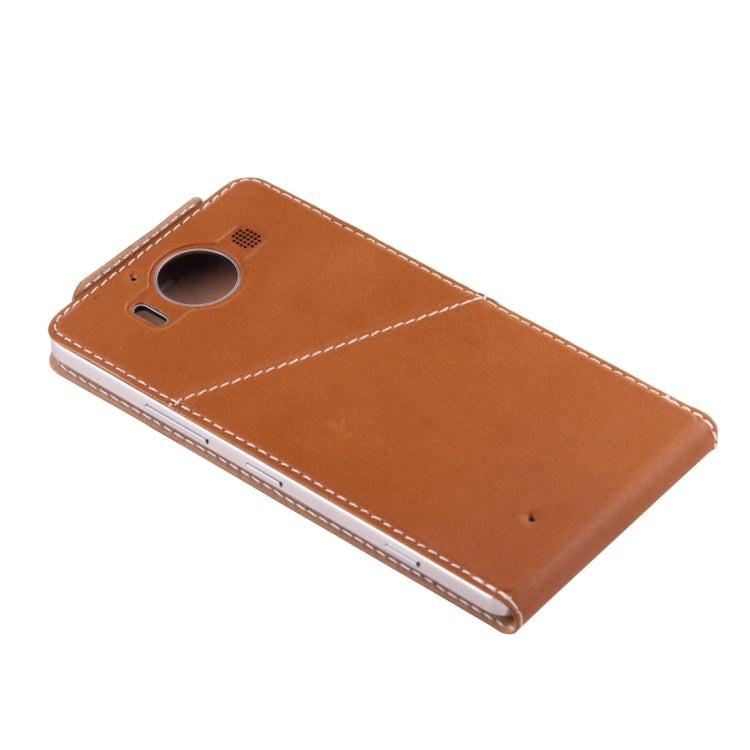 For Microsoft Lumia 950 Vertical Flip Genuine Leather Case + QI Wireless Standard Charging Back Cover(Brown)
