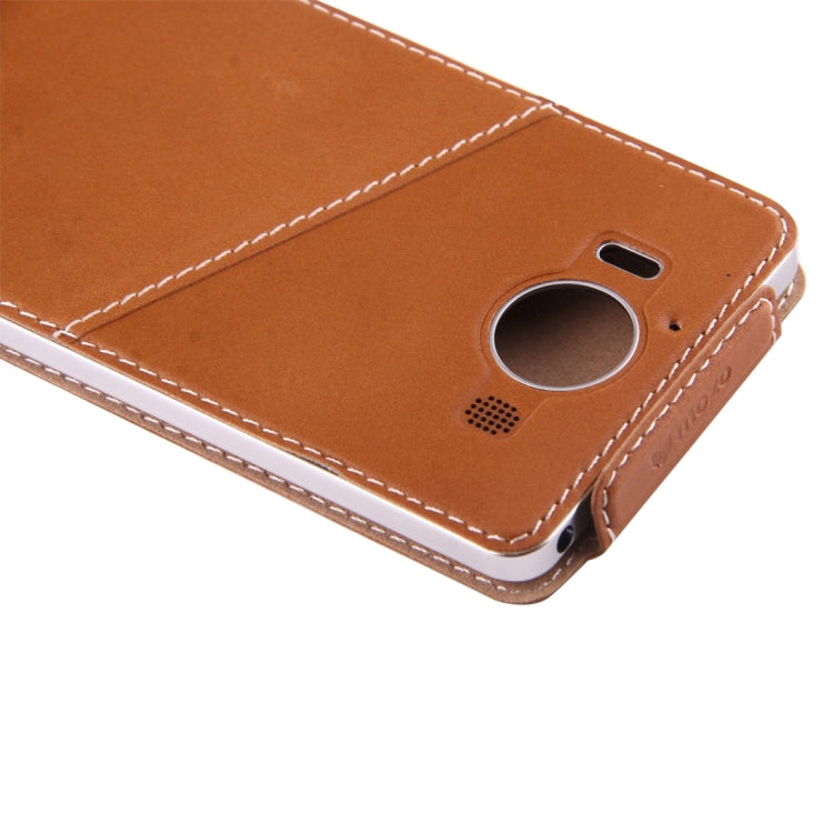 For Microsoft Lumia 950 Vertical Flip Genuine Leather Case + QI Wireless Standard Charging Back Cover(Brown)