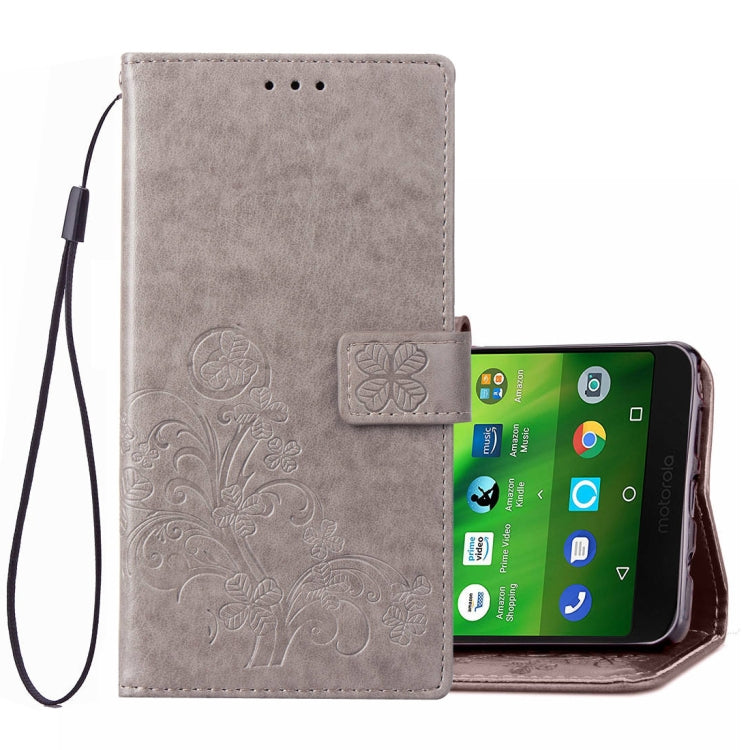 Lucky Clover Pressed Flowers Pattern Leather Case for Motorola Moto G6 Play, with Holder & Card Slots & Wallet & Hand Strap