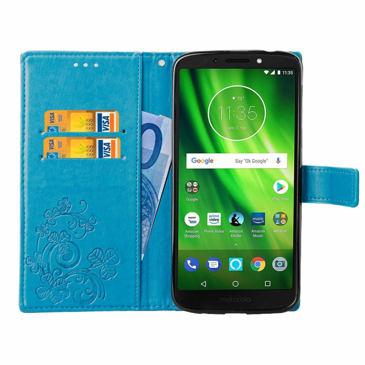 Lucky Clover Pressed Flowers Pattern Leather Case for Motorola Moto G6 Play, with Holder & Card Slots & Wallet & Hand Strap