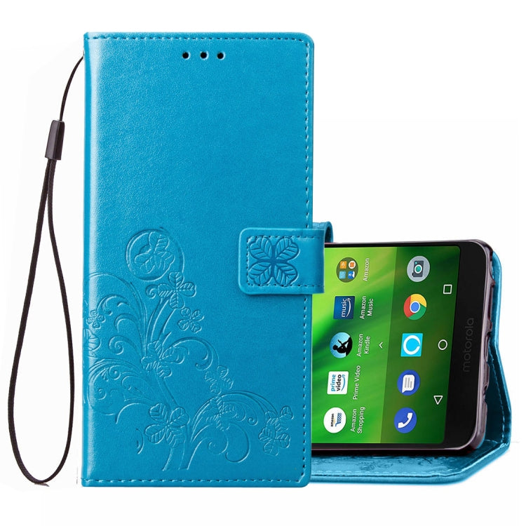Lucky Clover Pressed Flowers Pattern Leather Case for Motorola Moto G6 Play, with Holder & Card Slots & Wallet & Hand Strap