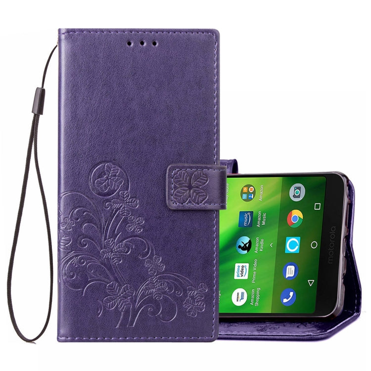 Lucky Clover Pressed Flowers Pattern Leather Case for Motorola Moto G6 Play, with Holder & Card Slots & Wallet & Hand Strap