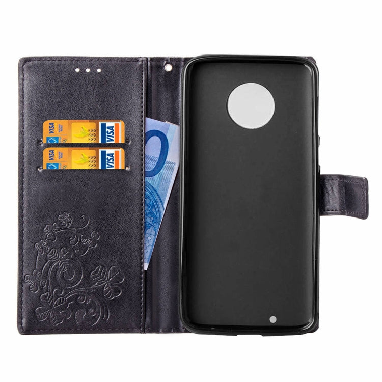 Lucky Clover Pressed Flowers Pattern Leather Case for Motorola Moto G6 Plus, with Holder & Card Slots & Wallet & Hand Strap