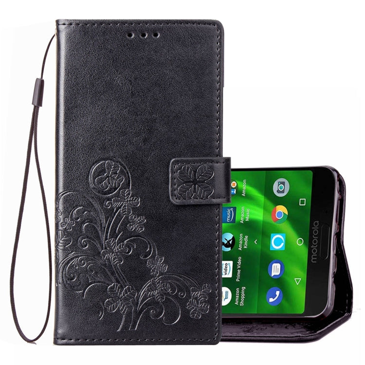 Lucky Clover Pressed Flowers Pattern Leather Case for Motorola Moto G6 Plus, with Holder & Card Slots & Wallet & Hand Strap