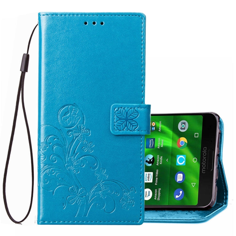 Lucky Clover Pressed Flowers Pattern Leather Case for Motorola Moto G6 Plus, with Holder & Card Slots & Wallet & Hand Strap