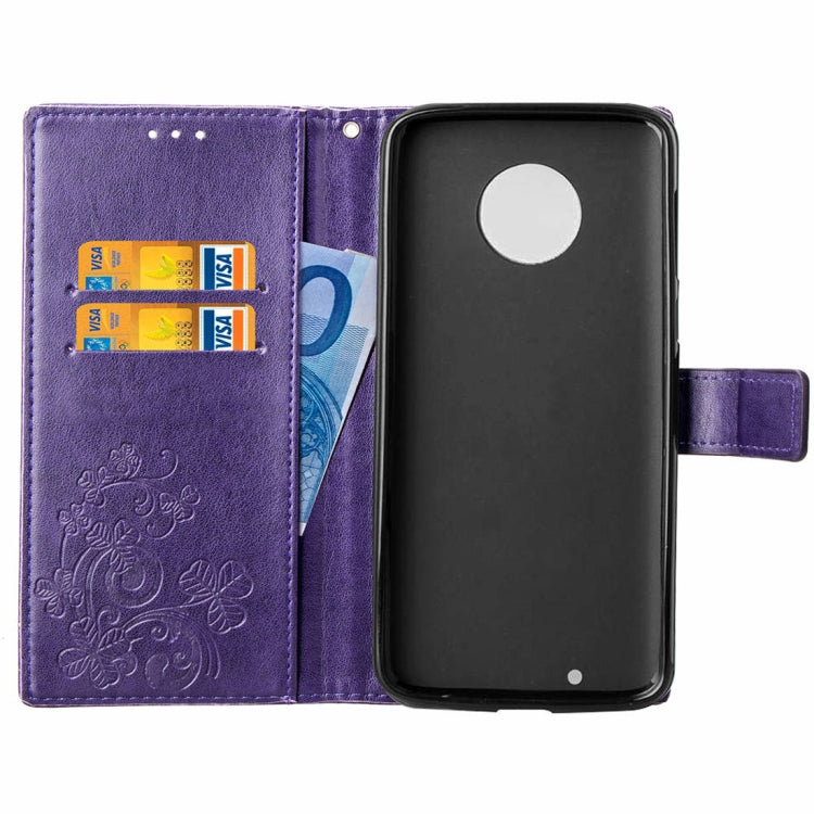 Lucky Clover Pressed Flowers Pattern Leather Case for Motorola Moto G6 , with Holder & Card Slots & Wallet & Hand Strap