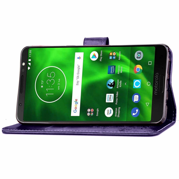 Lucky Clover Pressed Flowers Pattern Leather Case for Motorola Moto G6 , with Holder & Card Slots & Wallet & Hand Strap