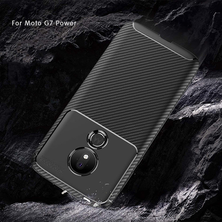 Beetle Series Carbon Fiber Texture Shockproof TPU Case for Motorola Moto G7 Power (US Version)