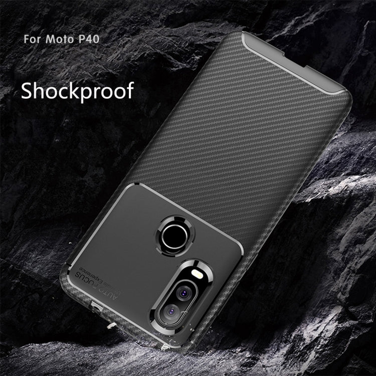 Carbon Fiber Texture Shockproof TPU Case for Motorola P40 / Moto One Vision(Blue)