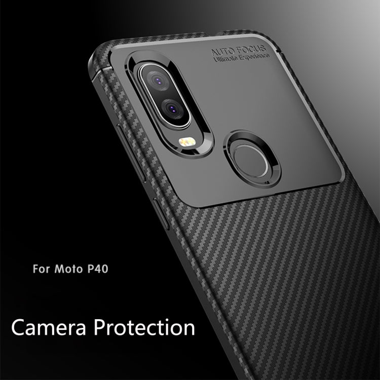Carbon Fiber Texture Shockproof TPU Case for Motorola P40 / Moto One Vision(Blue)