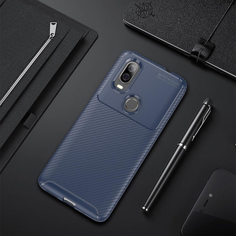 Carbon Fiber Texture Shockproof TPU Case for Motorola P40 / Moto One Vision(Blue)