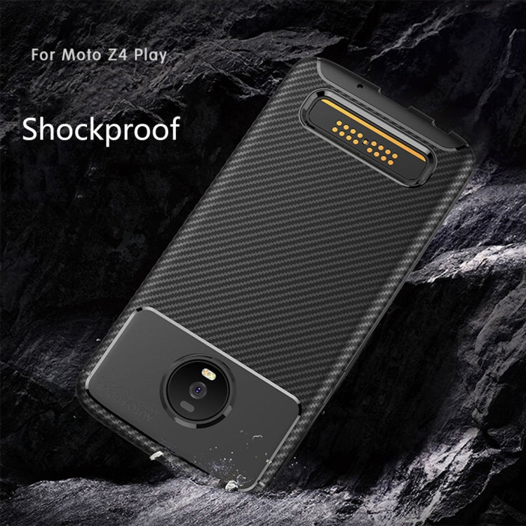 Carbon Fiber Texture Shockproof TPU Case for Motorola Moto Z4 Play (Brown)