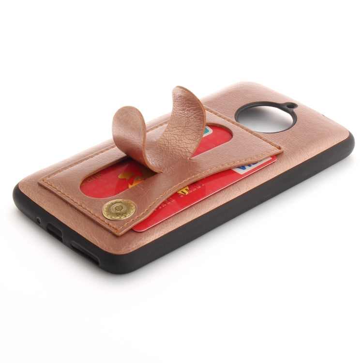 For Motorola Moto E4 Plus (EU Version) Litchi Texture TPU + Leather Pasted Protective Back Case with Holder & Card Slot