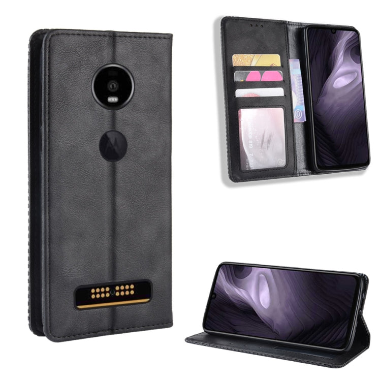Magnetic Buckle Retro Crazy Horse Texture Horizontal Flip Leather Case for Moto Z4 Play, with Holder & Card Slots & Photo Frame