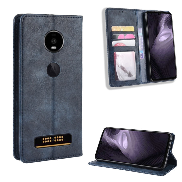 Magnetic Buckle Retro Crazy Horse Texture Horizontal Flip Leather Case for Moto Z4 Play, with Holder & Card Slots & Photo Frame