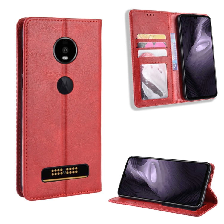 Magnetic Buckle Retro Crazy Horse Texture Horizontal Flip Leather Case for Moto Z4 Play, with Holder & Card Slots & Photo Frame