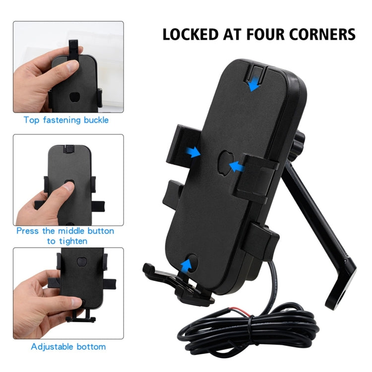 CS-344C2 Motorcycle Chargeable Automatic Lock Mobile Phone Holder, Mirror Holder Version (Black)