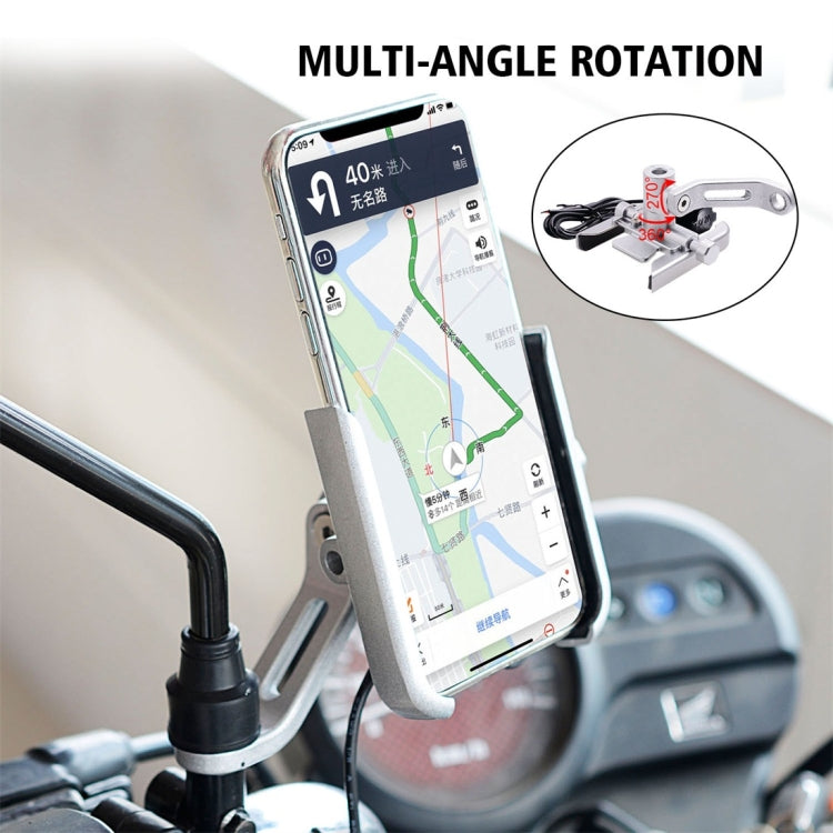 CS-856D1 Motorcycle Rotatable Chargeable Aluminum Alloy Mobile Phone Holder, Mirror Holder Version