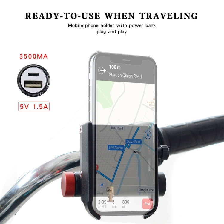 CS-868A1 Motorcycle Aluminum Alloy Mobile Phone Holder with Power Bank, Handlebar Version (Black)