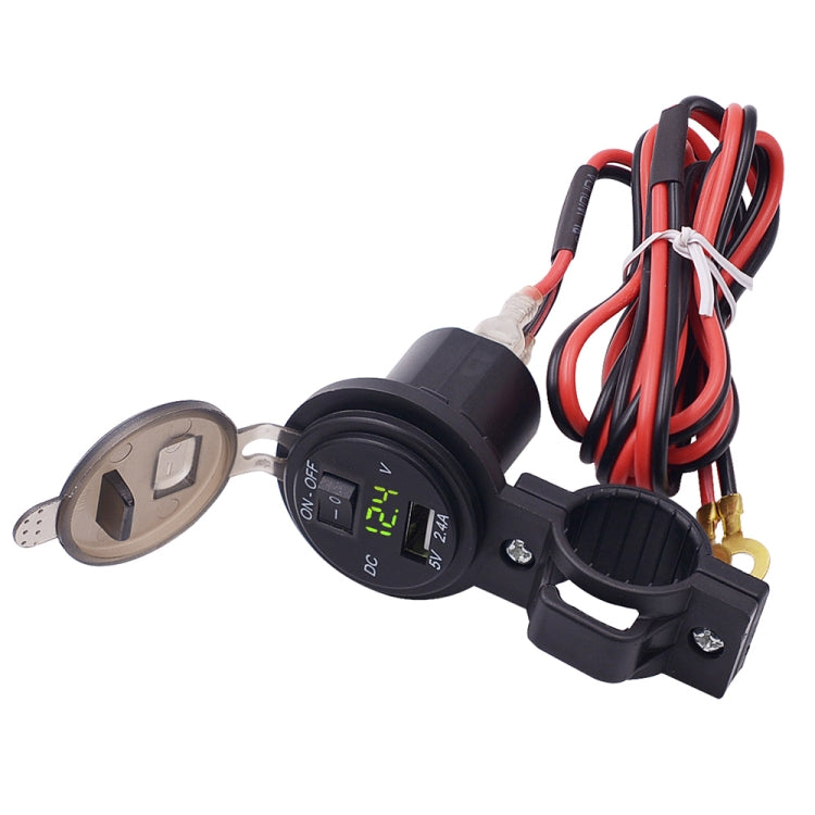 CS-587 12V 2.4A Motorcycle Waterproof Digital Display Voltage Mobile Phone USB Charger Holder