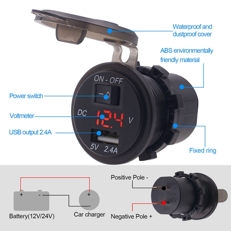 CS-587 12V 2.4A Motorcycle Waterproof Digital Display Voltage Mobile Phone USB Charger Holder