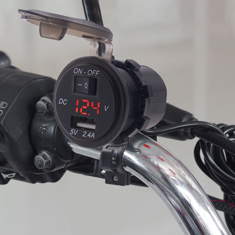 CS-587 12V 2.4A Motorcycle Waterproof Digital Display Voltage Mobile Phone USB Charger Holder