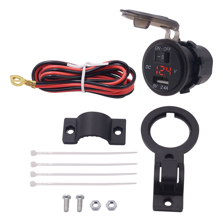 CS-587 12V 2.4A Motorcycle Waterproof Digital Display Voltage Mobile Phone USB Charger Holder