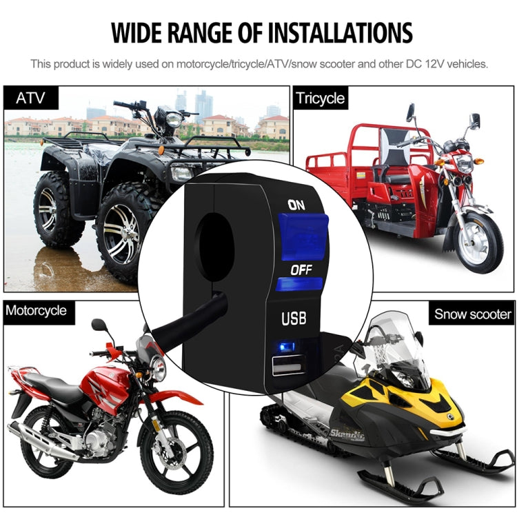 CS-838B 12V 2A Motorcycle Waterproof Mobile Phone USB Charger with Indicator Light Switch(Blue)