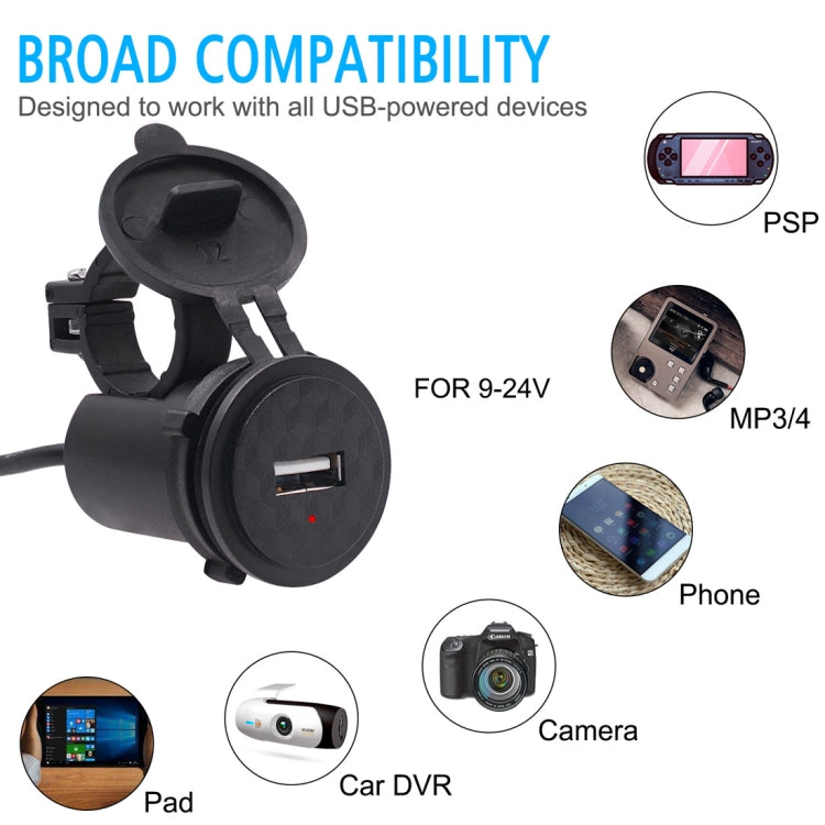 Motorcycle Waterproof DC DC 9-24V 5V / 1.5A USB Phone Charger Adapter, with Indicator Light