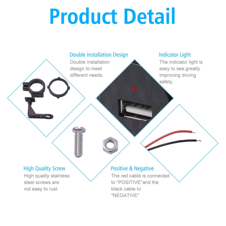 Motorcycle Waterproof DC DC 9-24V 5V / 1.5A USB Phone Charger Adapter, with Indicator Light