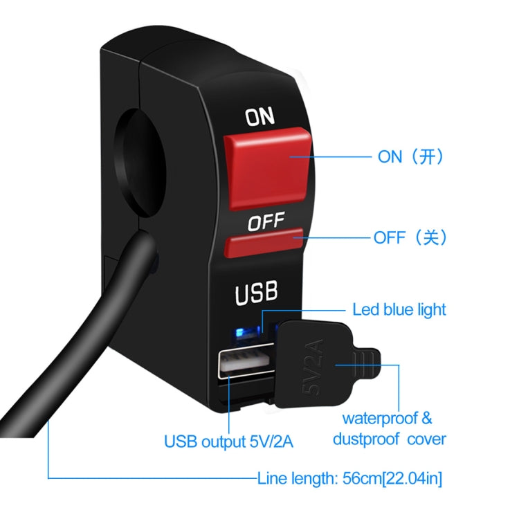 Motorcycle Faucet Headlight Waterproof Switches and DC12V 2A USB Phone Charger