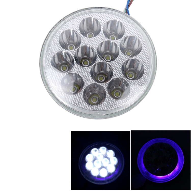 24W 12 LED Circular Motorcycle Headlight Lamp with Angle Eye(White Light + Blue Light), DC 8-36V
