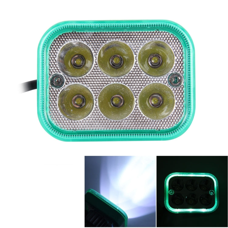 12W 6 LED Rectangle Motorcycle Headlight Lamp with Angle Eye(White Light + Green Light), DC 8-36V