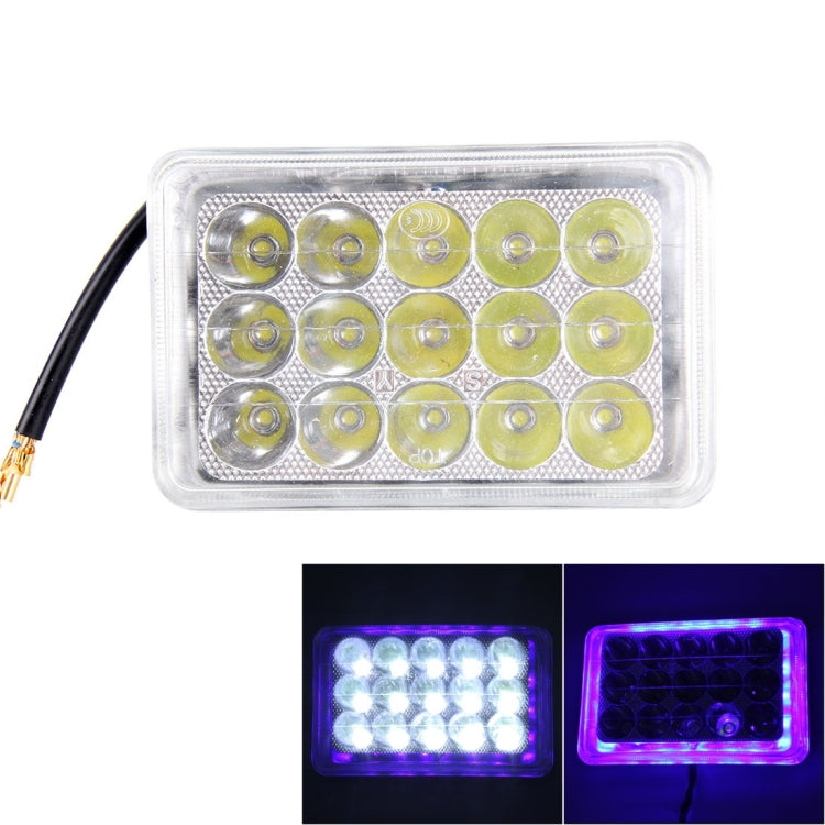 30W 15 LED Rectangle Motorcycle Headlight Lamp with Angle Eye(White Light + Blue Light), DC 8-36V