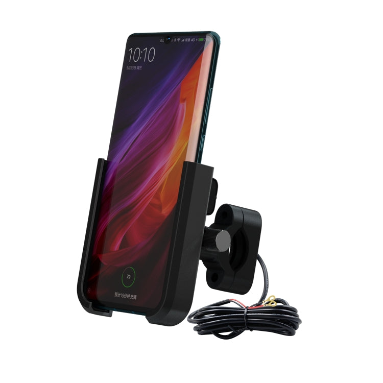 CS-1068C1 Motorcycle Aluminum Alloy Mobile Phone Holder Bracket with Charging Function, Handlebar Version (Black)