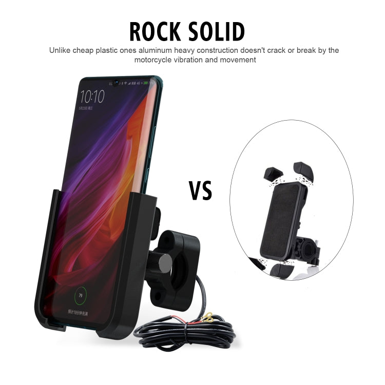 CS-1068C1 Motorcycle Aluminum Alloy Mobile Phone Holder Bracket with Charging Function, Handlebar Version (Black)