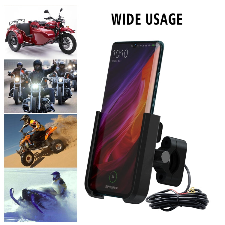 CS-1068C1 Motorcycle Aluminum Alloy Mobile Phone Holder Bracket with Charging Function, Handlebar Version (Black)