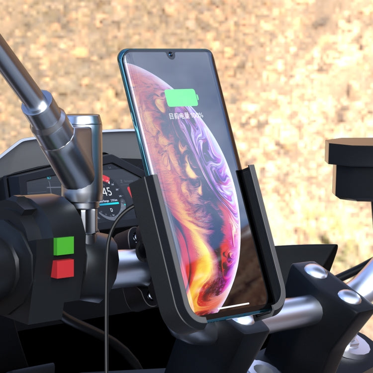 CS-1068C1 Motorcycle Aluminum Alloy Mobile Phone Holder Bracket with Charging Function, Handlebar Version (Black)