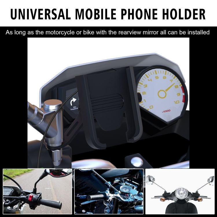 CS-1068D1 Motorcycle Aluminum Alloy Mobile Phone Holder Bracket with Charging Function, Mirror Holder Version (Black)