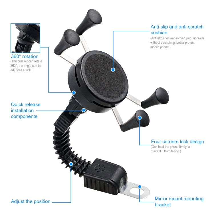 CS-1073B1 Motorcycle Mobile Phone Holder Bracket, Mirror Holder Version (Black)