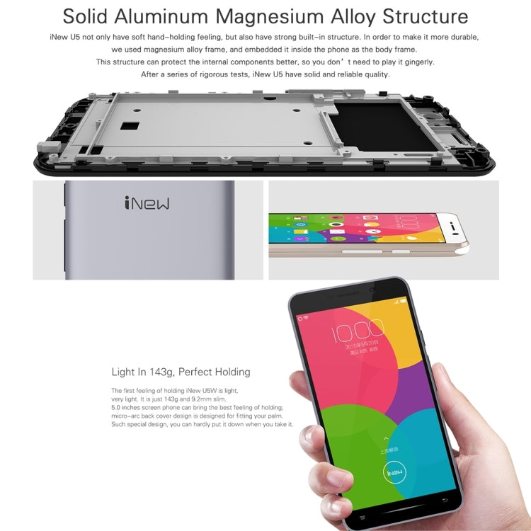 iNew U5W 8GB, Network: 3G, 5 inch Android 5.1 MTK6580 Quad Core 1.3GHz, RAM: 1GB, GPS
