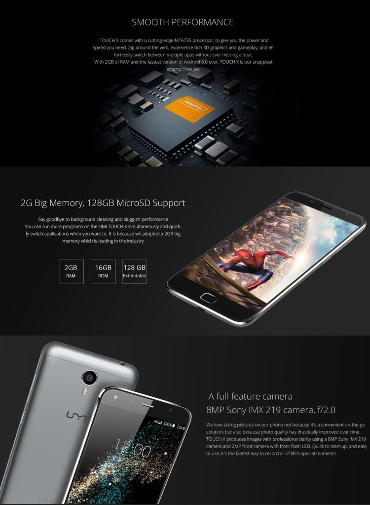 UMI TOUCH X, 2GB+16GB, Metal Unibody 2.5D LTPS FHD 5.5 inch Android 6.0 MT6735A Quad Core up to 1.3GHz, Network: 4G