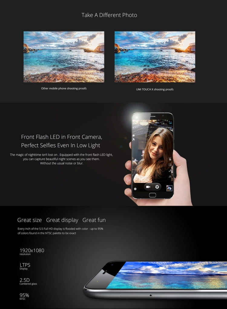 UMI TOUCH X, 2GB+16GB, Metal Unibody 2.5D LTPS FHD 5.5 inch Android 6.0 MT6735A Quad Core up to 1.3GHz, Network: 4G