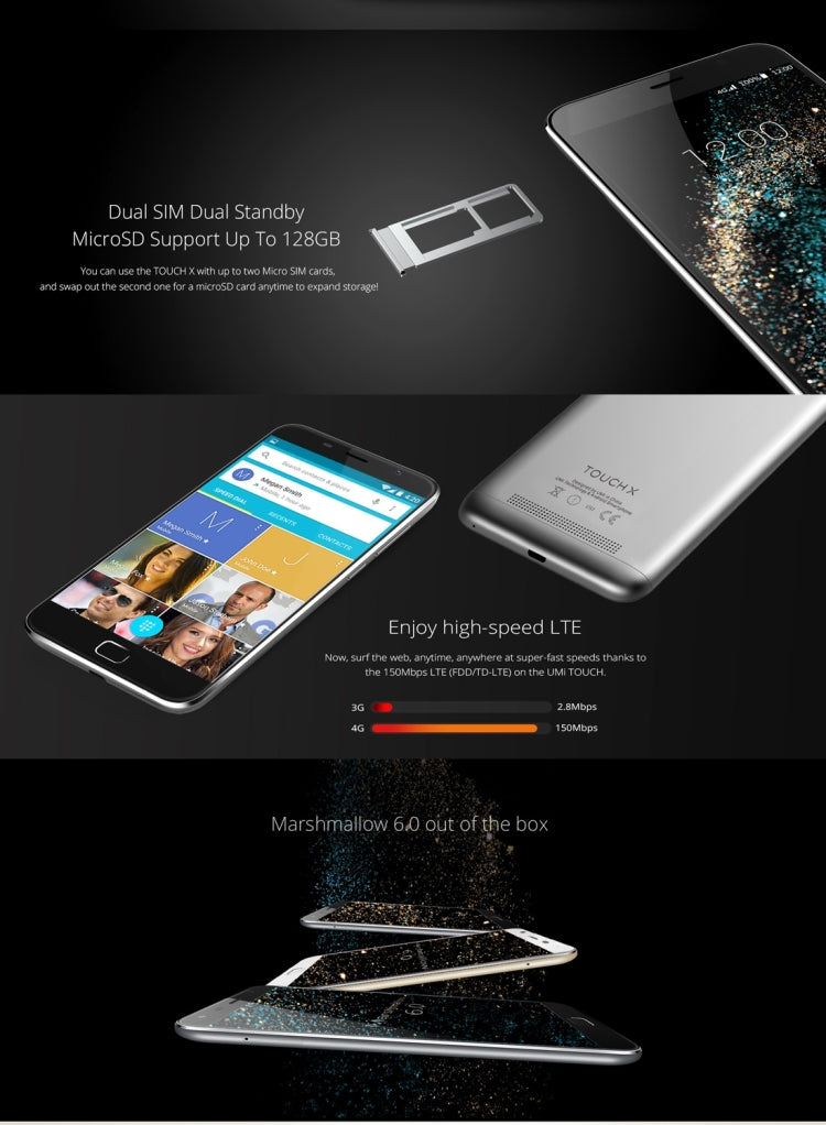 UMI TOUCH X, 2GB+16GB, Metal Unibody 2.5D LTPS FHD 5.5 inch Android 6.0 MT6735A Quad Core up to 1.3GHz, Network: 4G